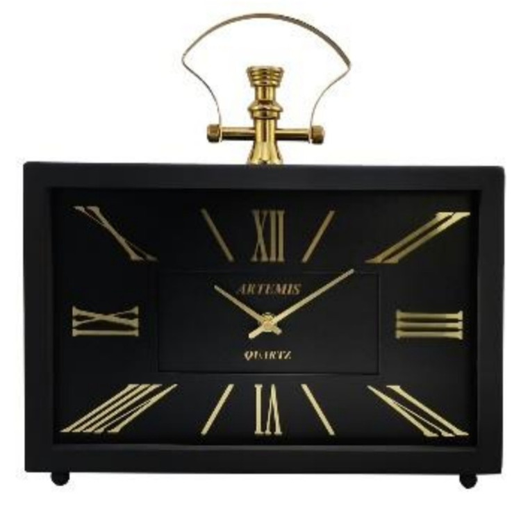 ساعت رومیزی مستطیل مشکی افقی عدد طلایی
