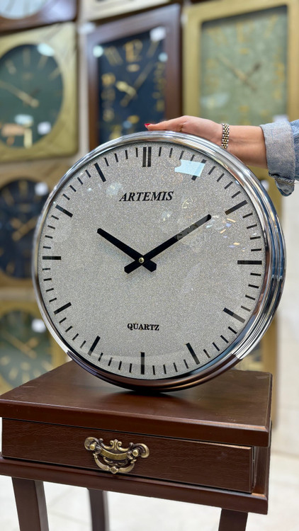 ساعت دیواری نقره ای صفحه شاین عدد خطی