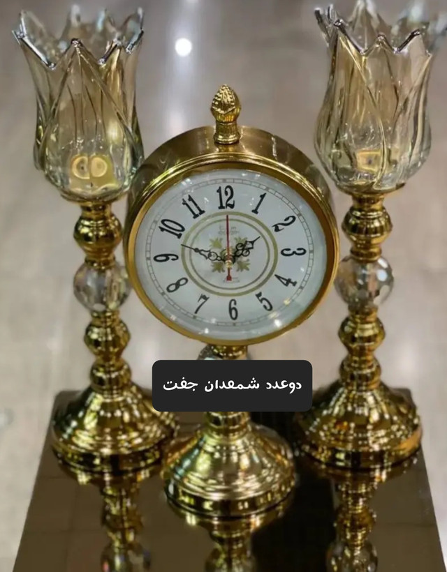 شمعدان فلزی طلایی جفت