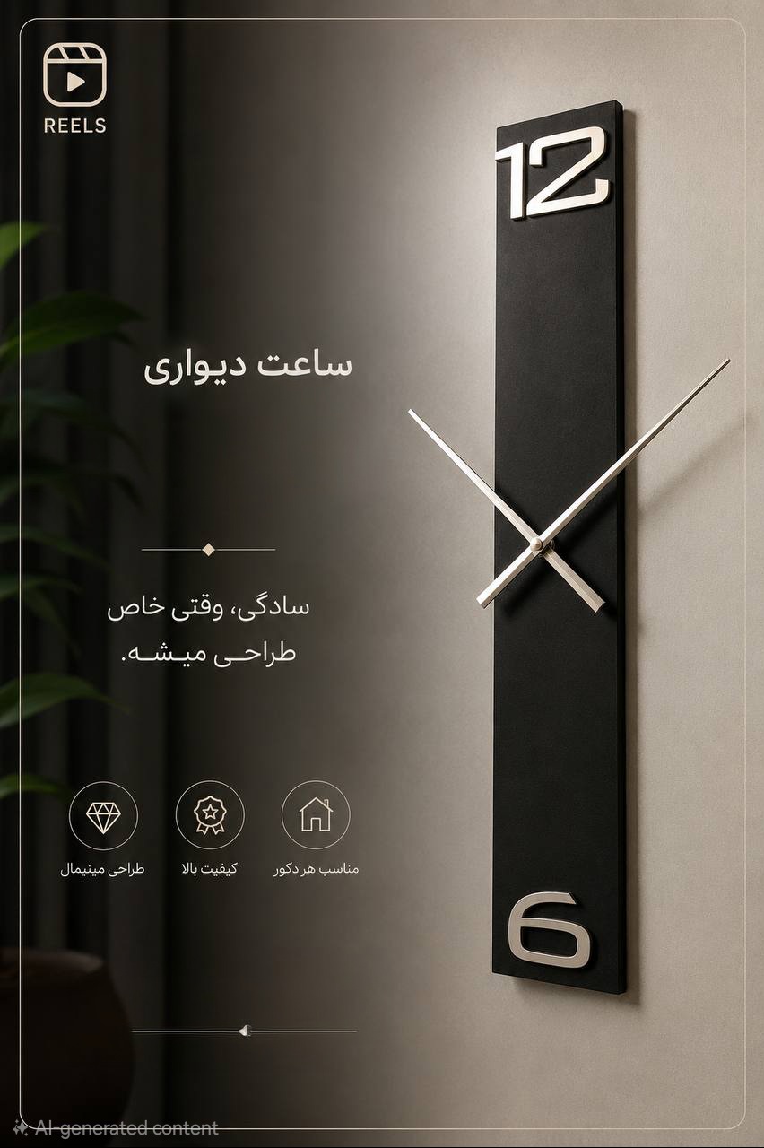 ساعت دیواری ستونی  مینیمال چوبی ساعت دیواری کاتیا یک تکه